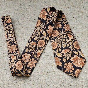 Geoffrey Beene Men Tie Black/Brown Flora Design Necktie Italian Silk Made USA